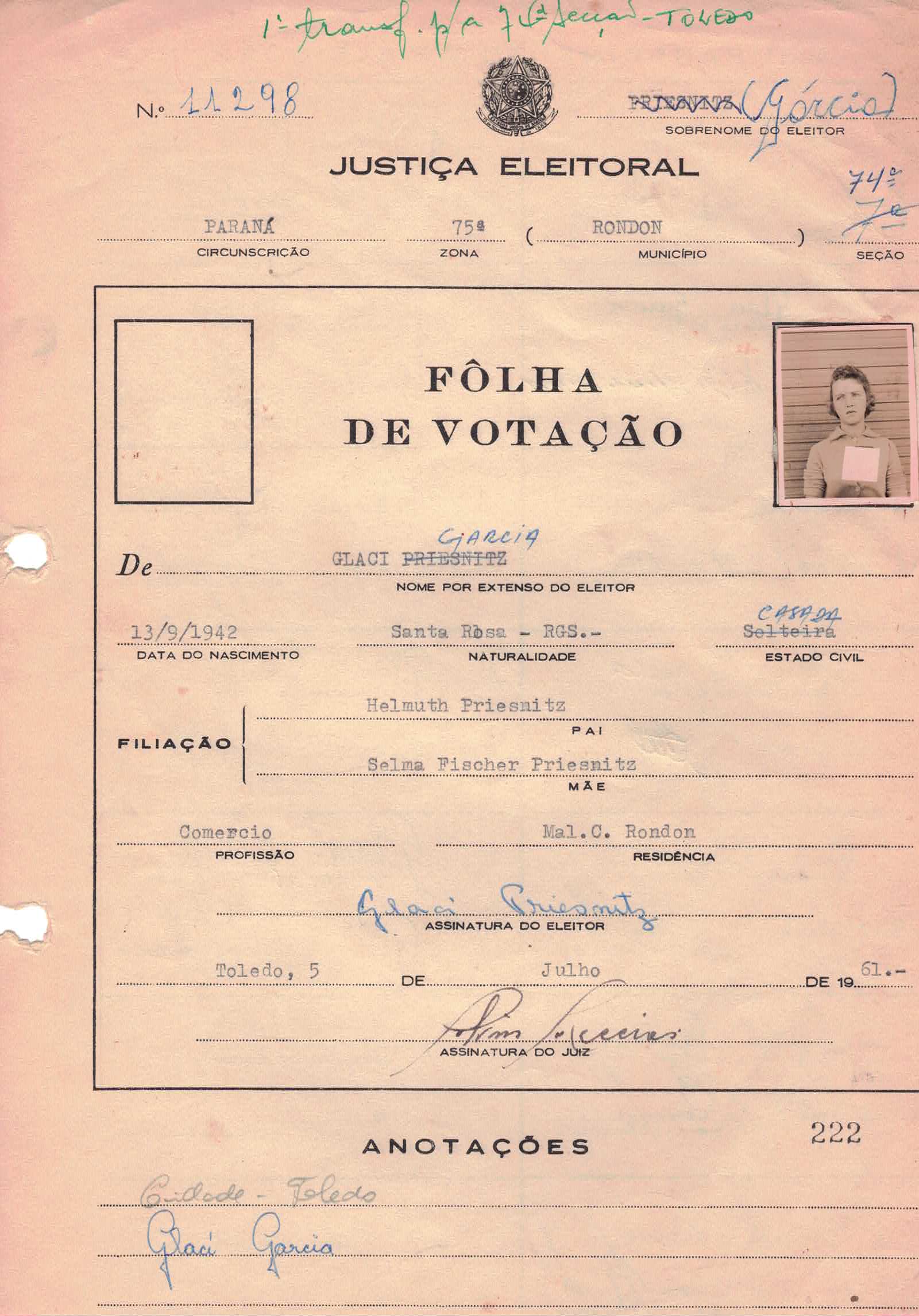 Cédula de eleitor — Garcia Glaci