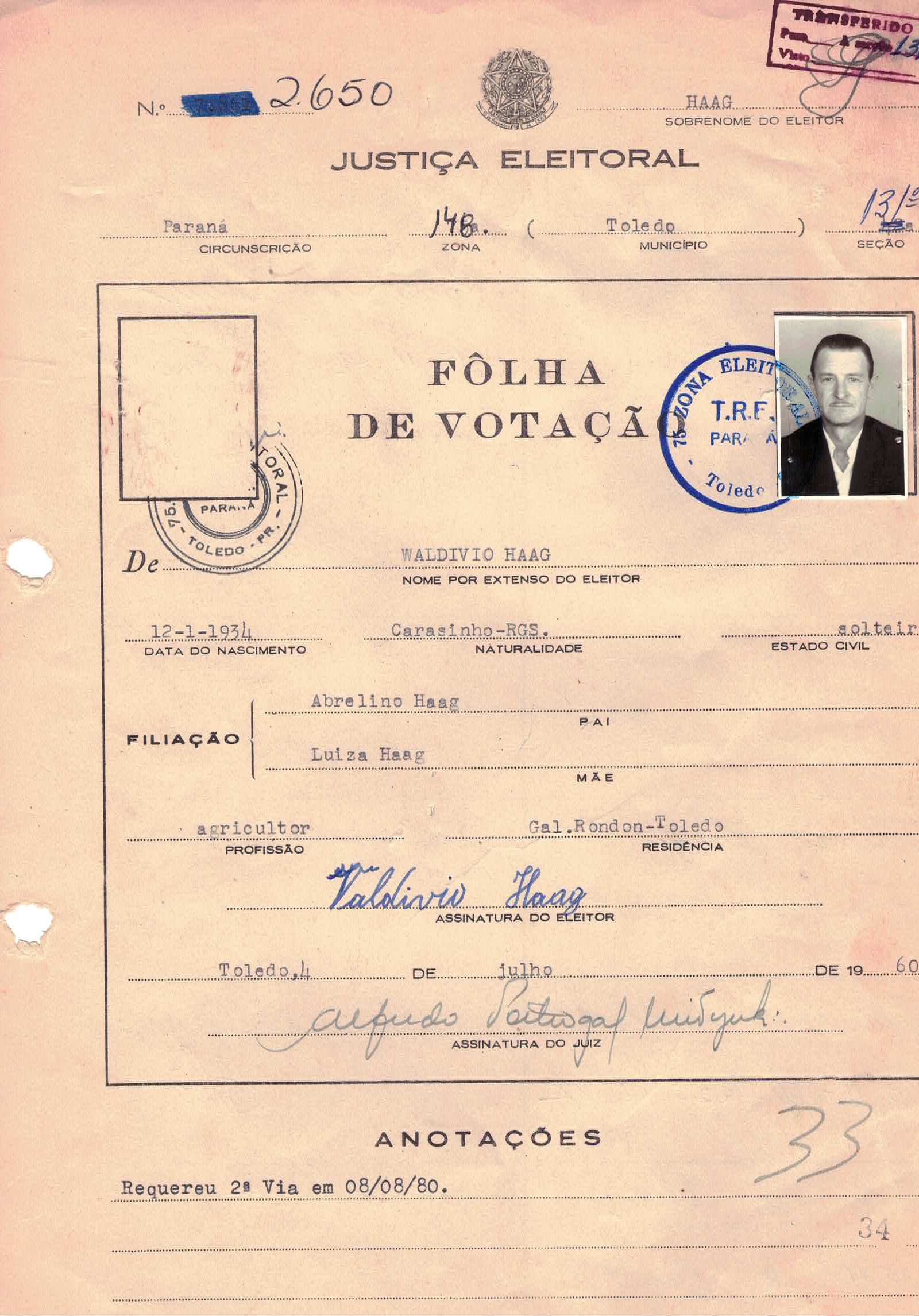 Cédula de eleitor — Haag Waldivio