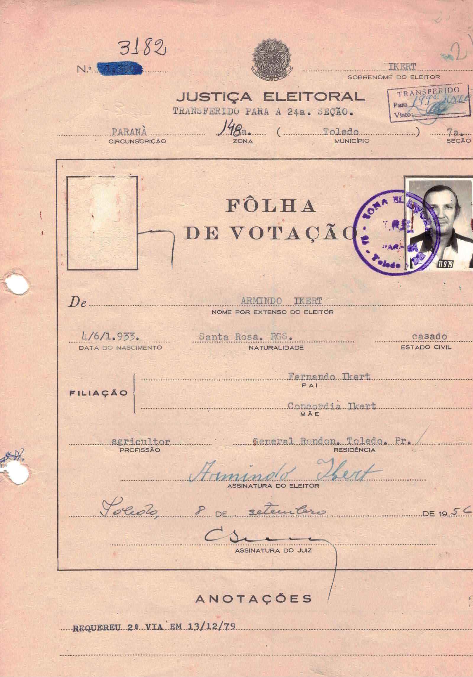 Cédula de eleitor — Ikert Armindo