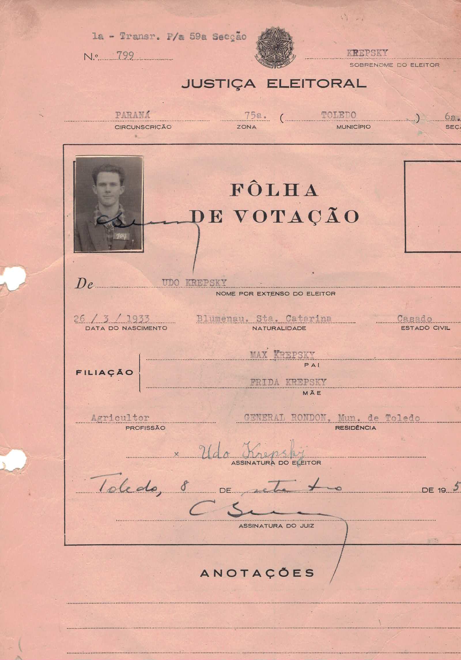 Cédula de eleitor — Krepsky Udo