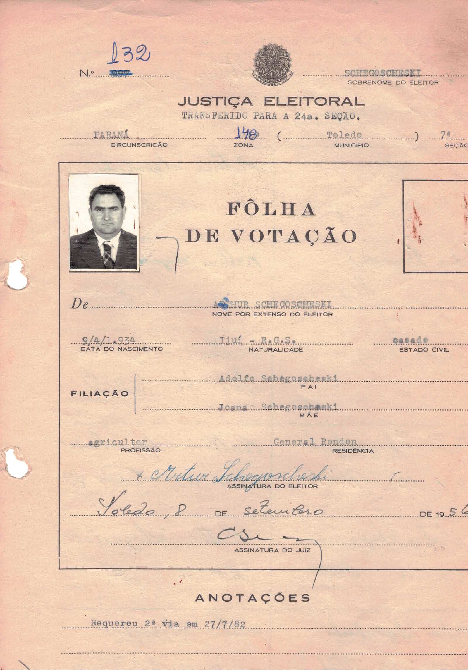 Cédula de eleitor — Schegoscheski Arthur
