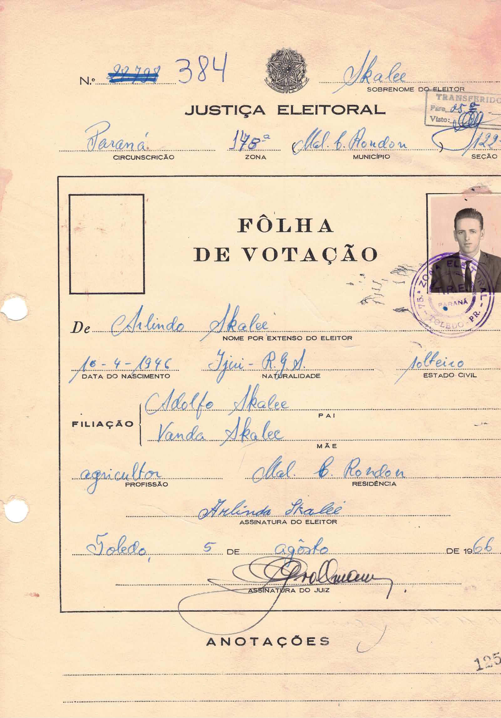 Cédula de eleitor — Skalee Arlindo